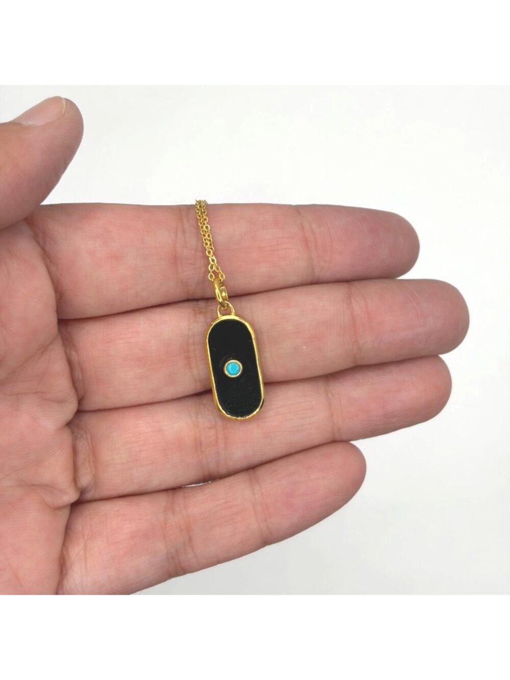 Monica Vinader Gold Vermeil Black Onyx Gemstone Tablet Pendant Necklace